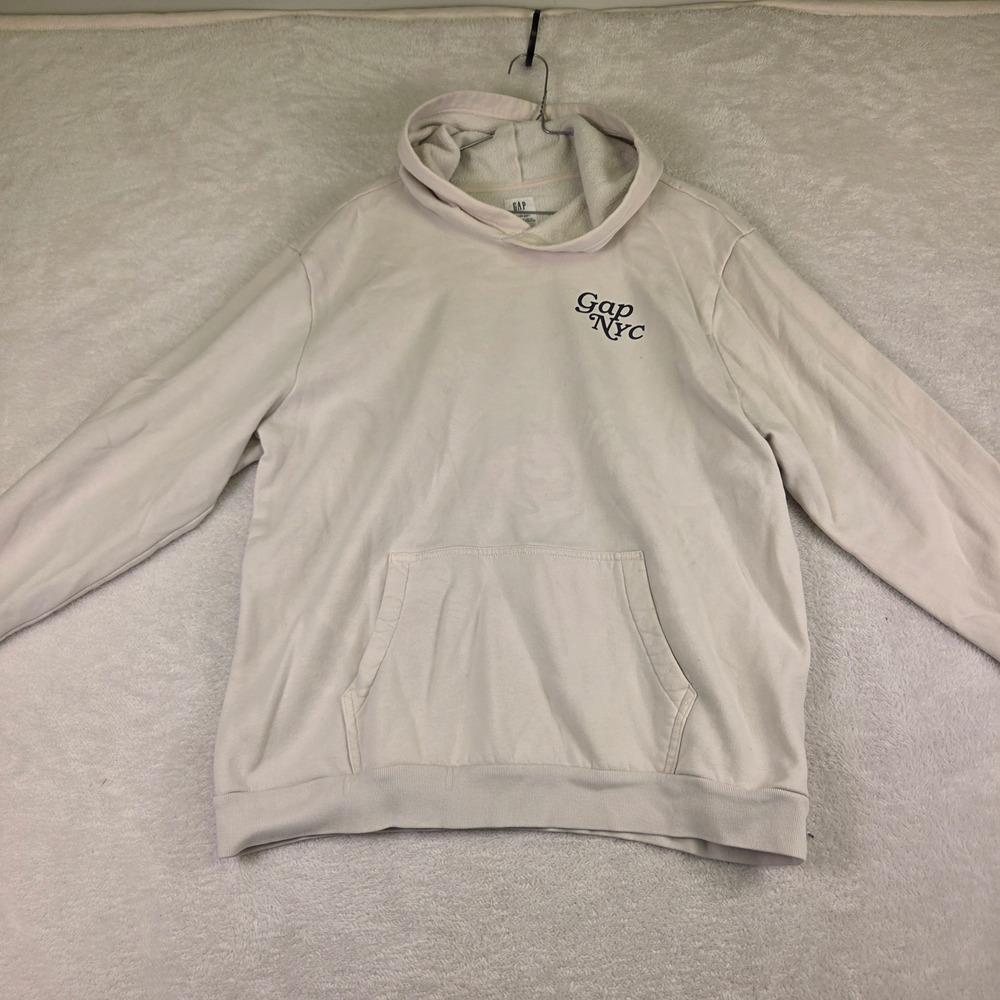 Gap NYC Hoodie Mens Large Cream Off White Graphic Pullover Sweatshirt L